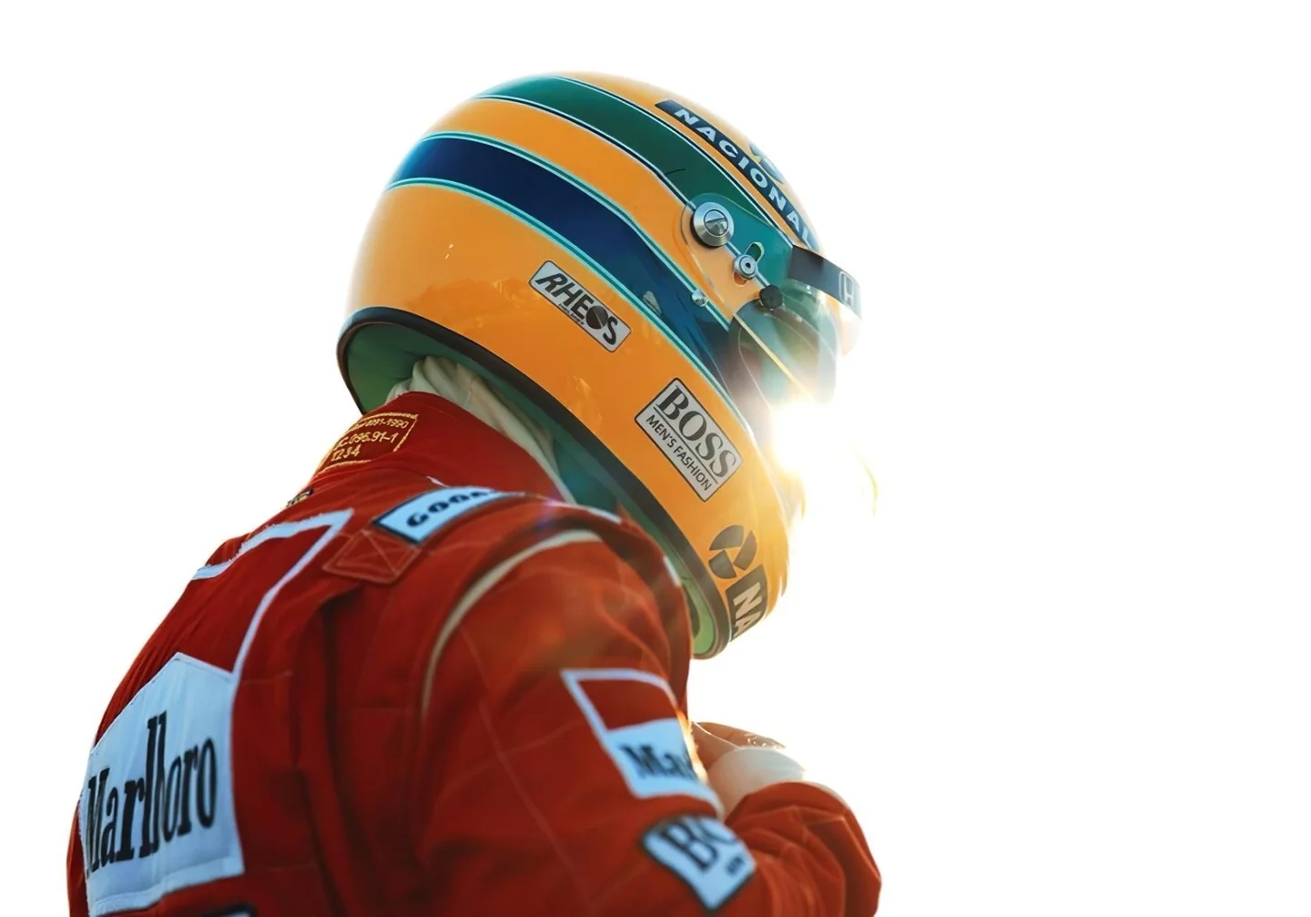 Imagem de Ayrton Senna com seu capacete amarelo, reproduzida da apresentação do projeto