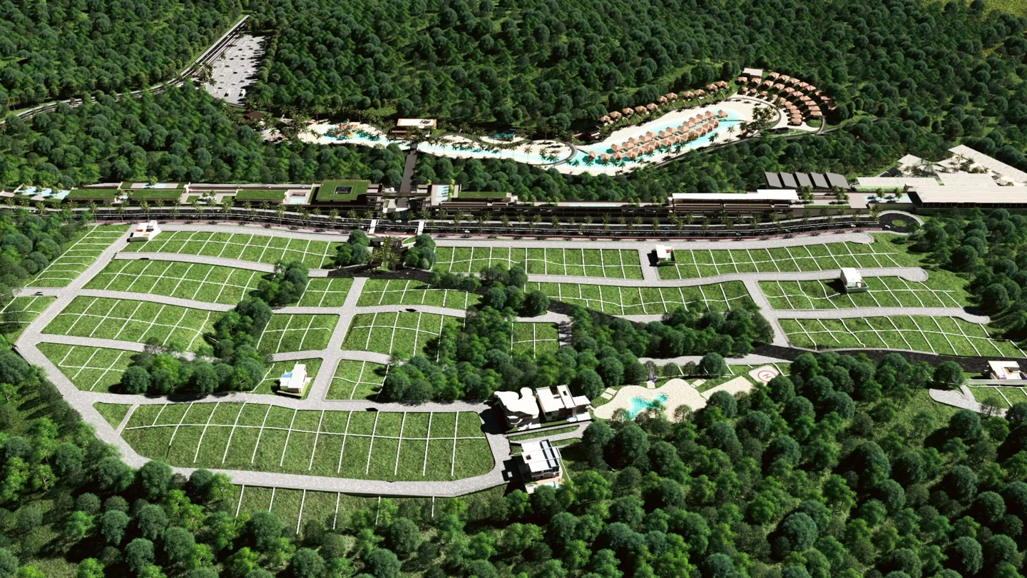 Perspectiva aérea das áreas residenciais do America Garden